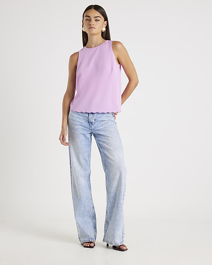 Pink Scallop Trim Tank Top