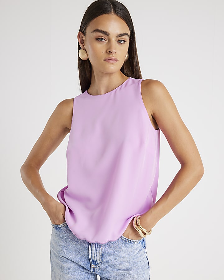 Pink Scallop Trim Tank Top
