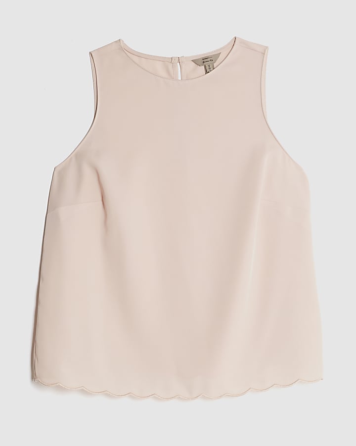 Pink Scallop Trim Tank Top