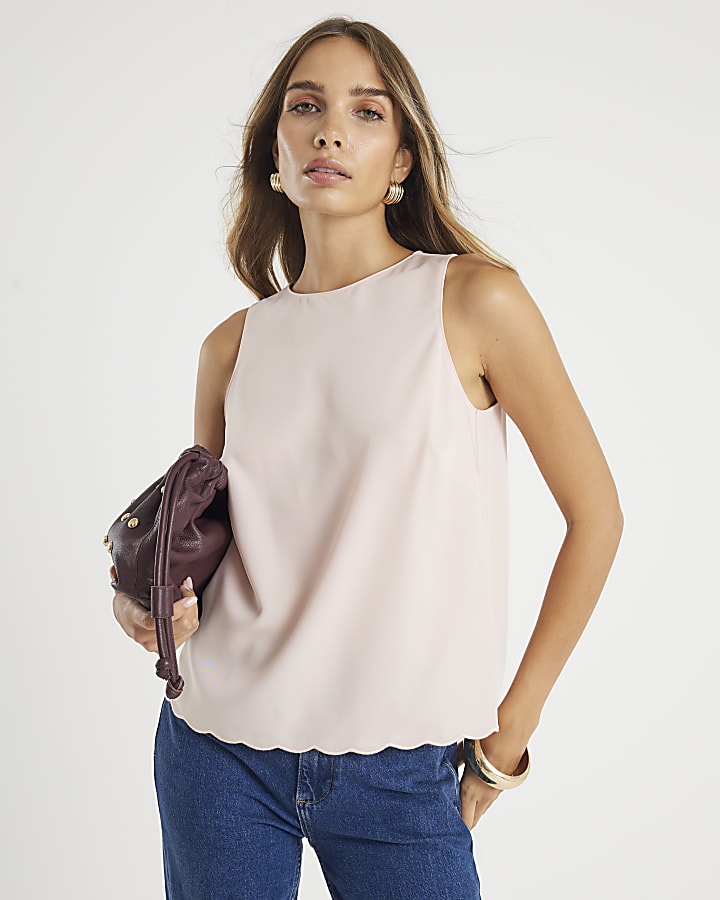 Pink Scallop Trim Tank Top