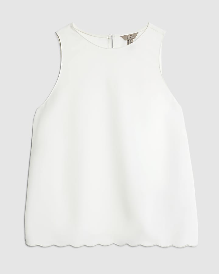 Cream Scallop Trim Tank Top