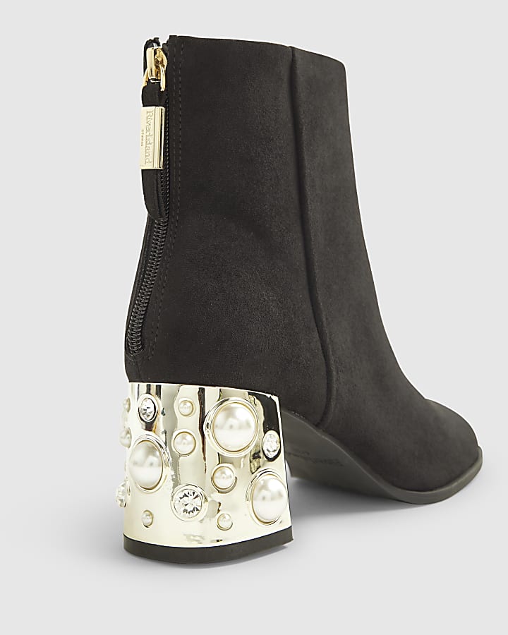 Black Embellished Heel Boots