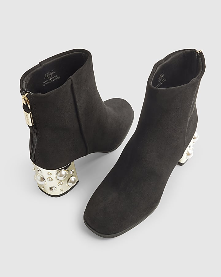 Black Embellished Heel Boots