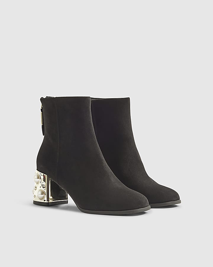 Black Embellished Heel Boots