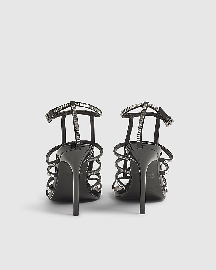Black Embellished Cut Out Heeled Sandals