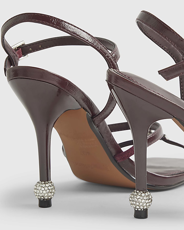 Red Patent Embellished Strappy Heeled Sandals