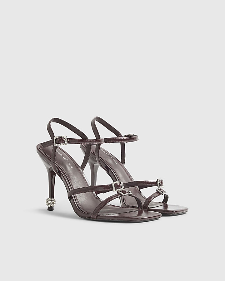 Red Patent Embellished Strappy Heeled Sandals