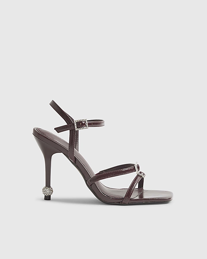 Red Patent Embellished Strappy Heeled Sandals