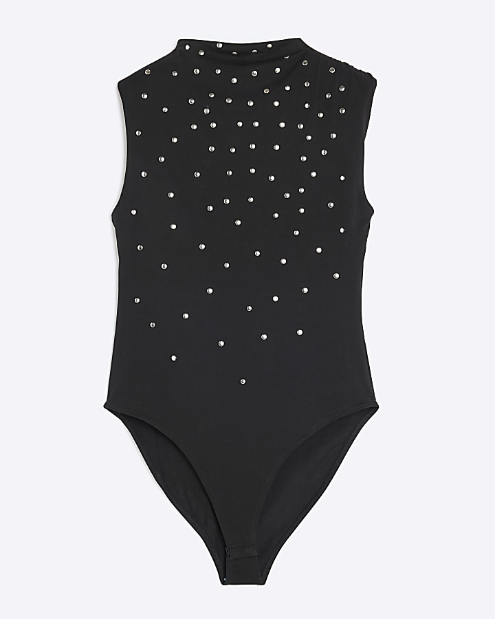 Black Sleeveless Studded Bodysuit