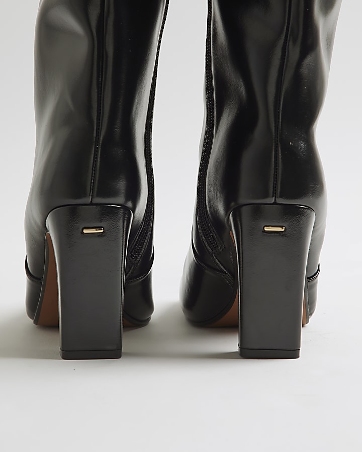 Black Wide Fit Chisel Toe High Leg Boots