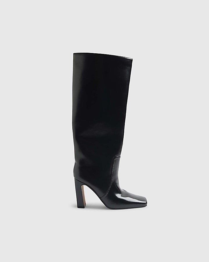 Black Wide Fit Chisel Toe High Leg Boots