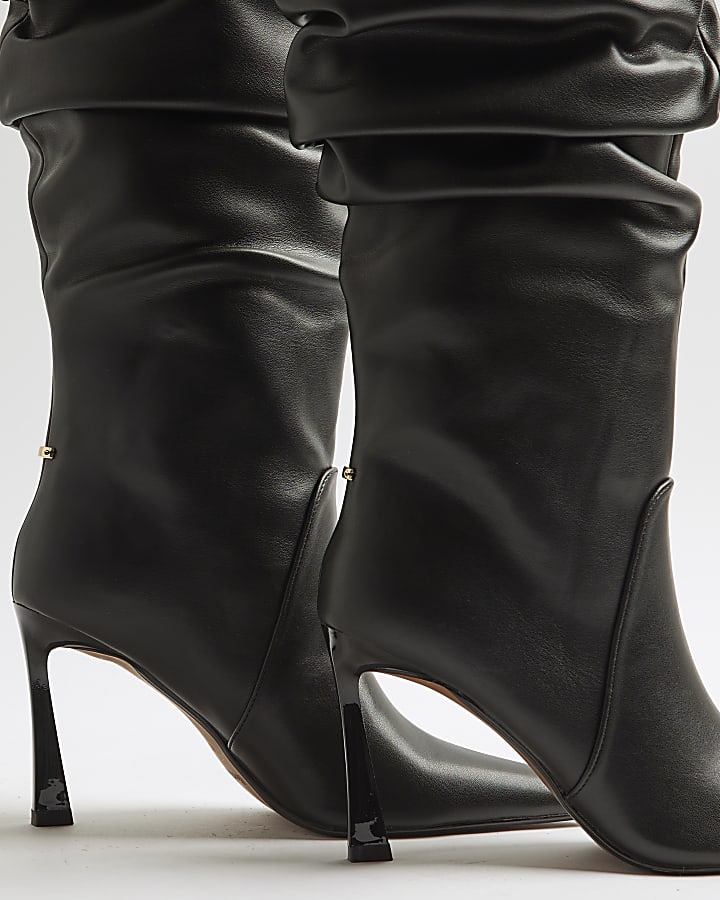 Black Wide Fit Gathered High Leg Boots