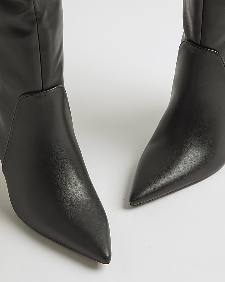 Black Wide Fit Gathered High Leg Boots