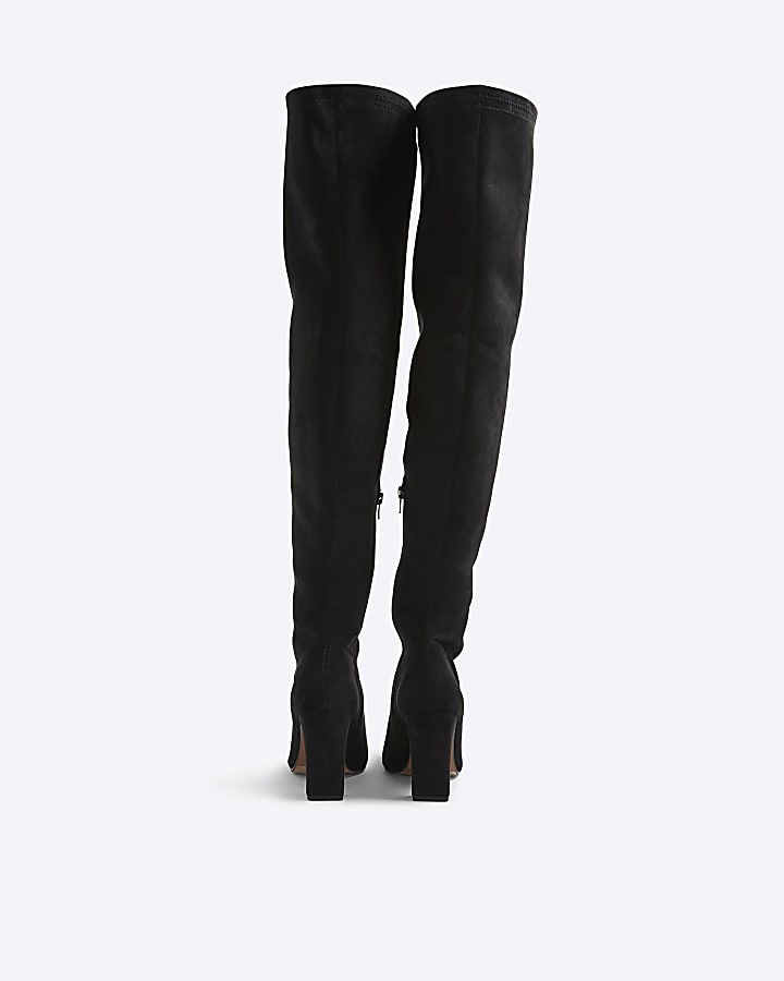 Black Wide Fit Thigh High Heeled Boots
