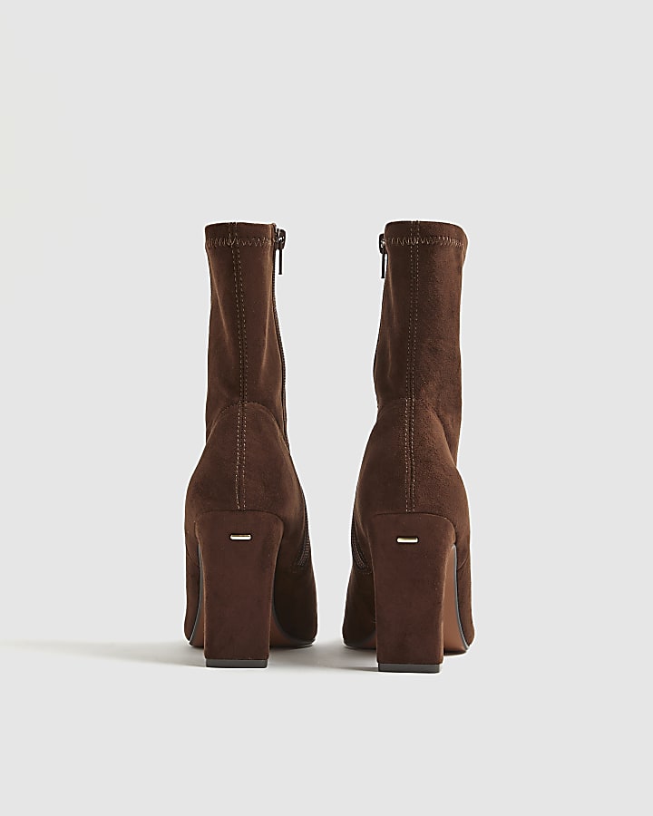 Brown Wide Fit Faux Suede Heeled Boots