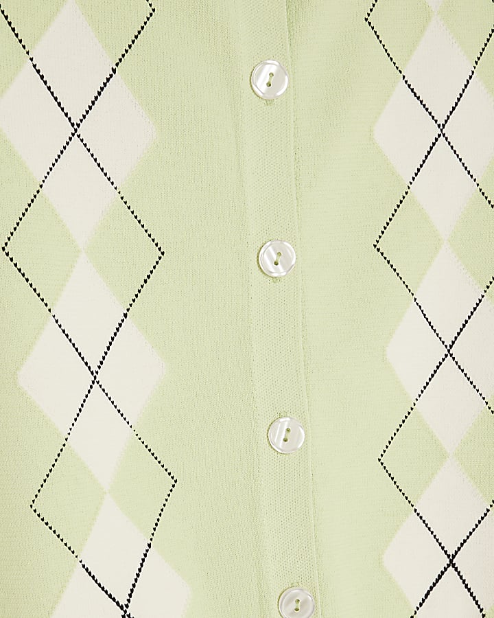 Green Argyle Sleeveless Knitted Waistcoat