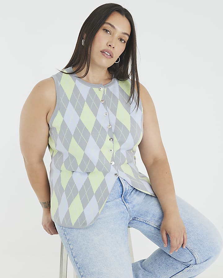 Grey Knit Argyle Waistcoat