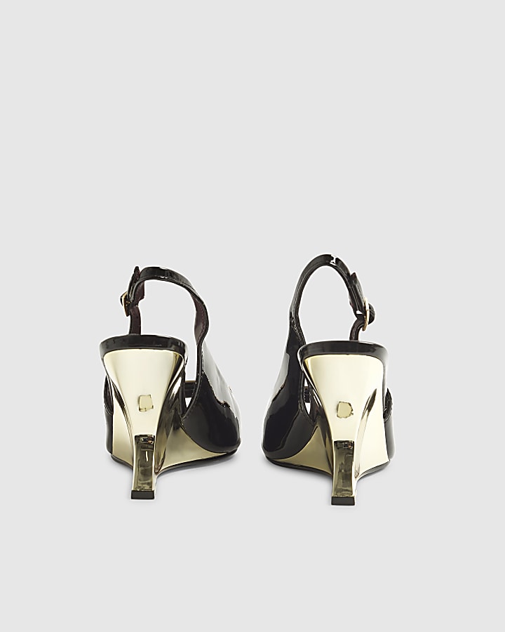 Black Peep Toe slingback Wedge heels