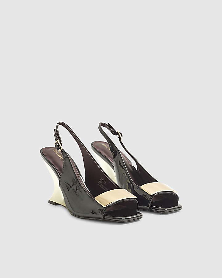 Black Peep Toe slingback Wedge heels