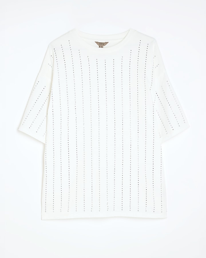 White Diamante Embellished T-shirt