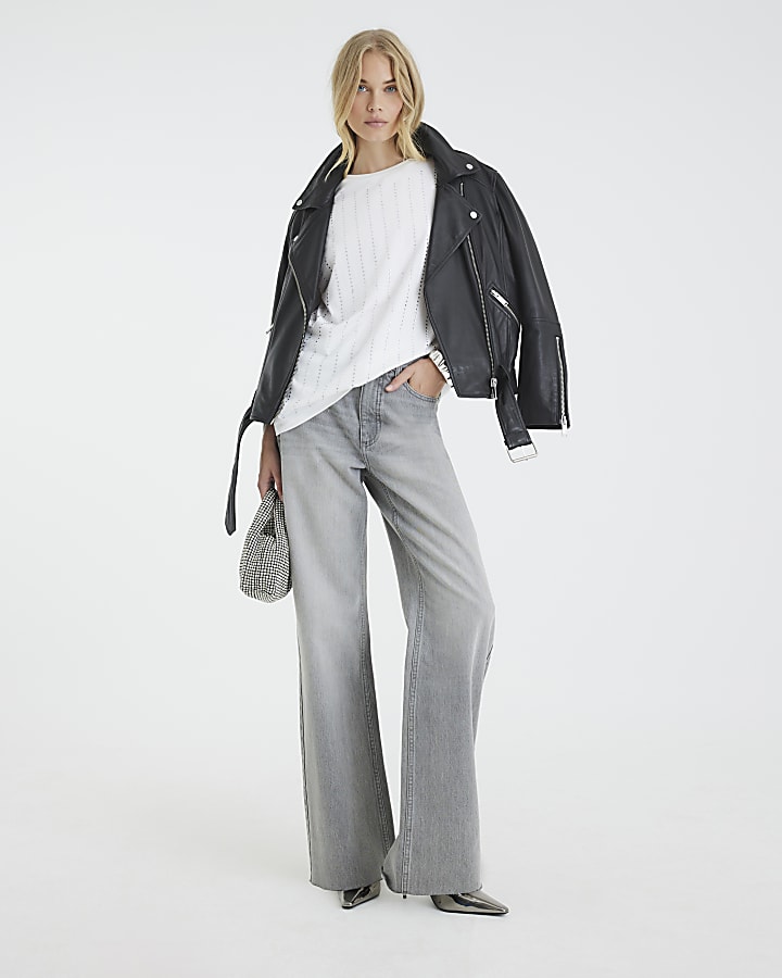 White Diamante Embellished T-shirt