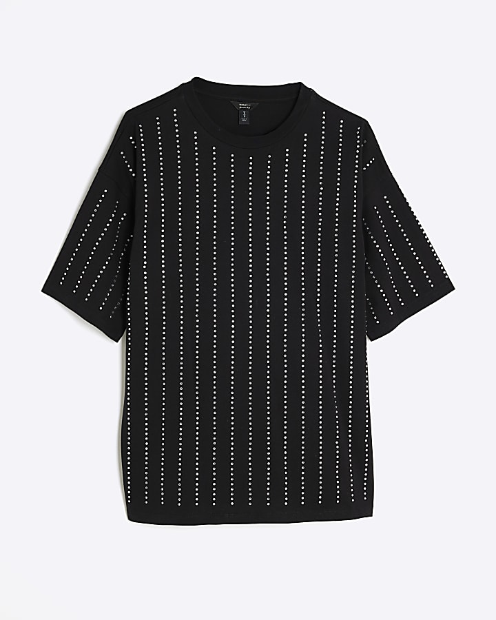 Black Diamante Embellished T-Shirt