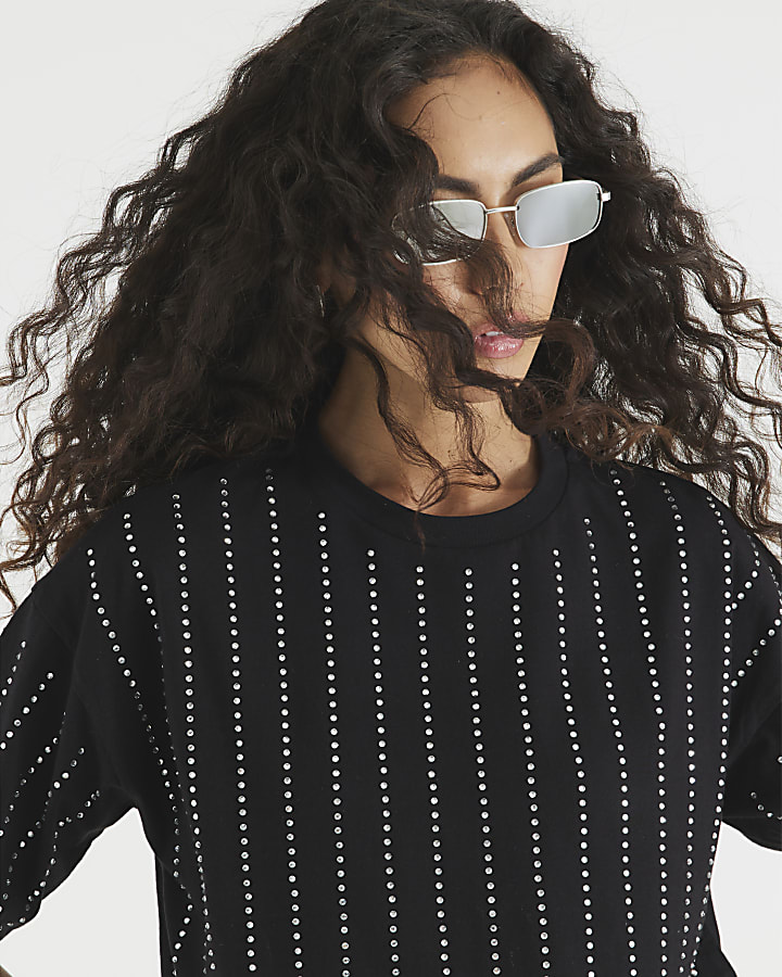 Black Diamante Embellished T-Shirt