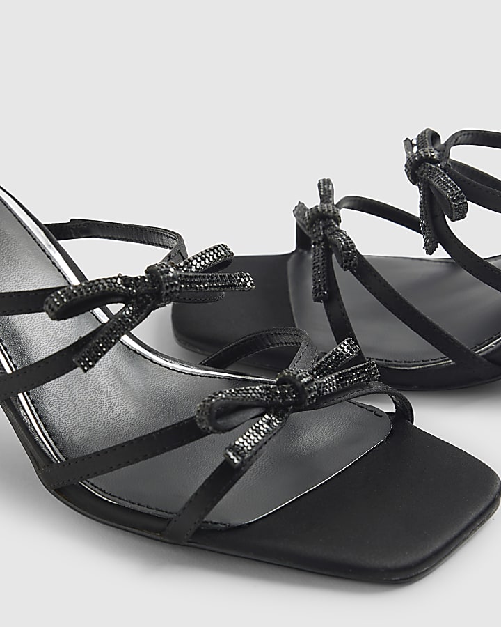 Black Embellished Bow Heel Sandals
