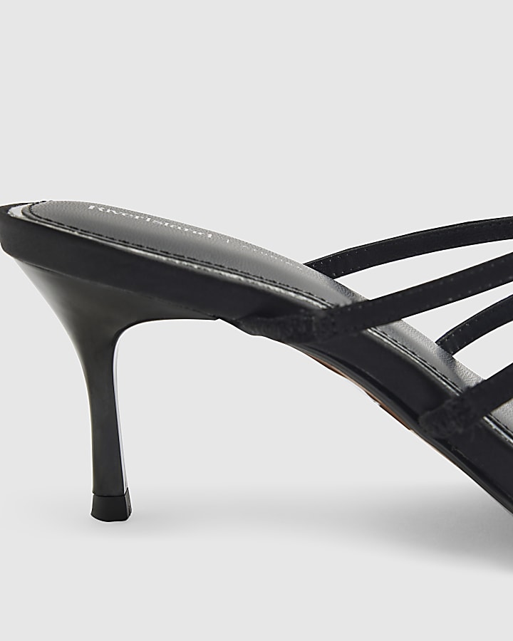 Black Embellished Bow Heel Sandals