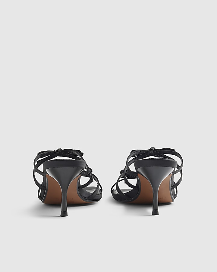 Black Embellished Bow Heel Sandals