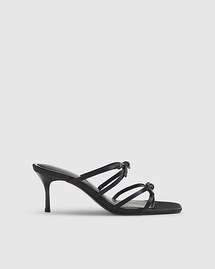 Black Embellished Bow Heel Sandals