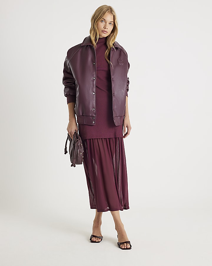 Red Drop Waist Ribbed Hybrid Midi Dress