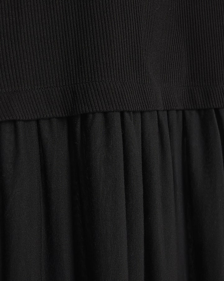 Black Drop Waist Ribbed Hybrid Midi Dress