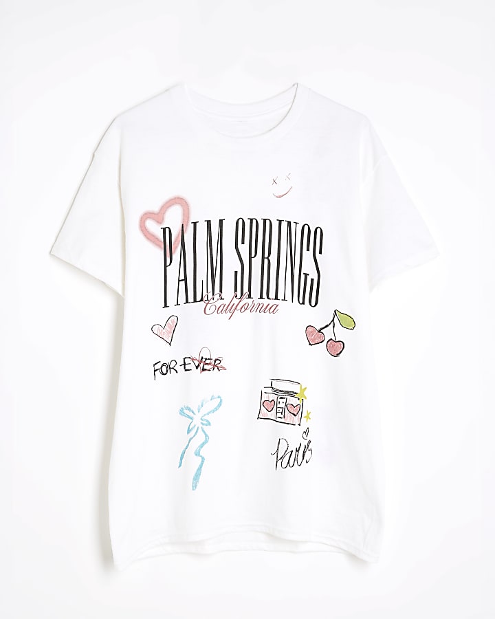 Cream Short Sleeve Palm Springs Print T-shirt