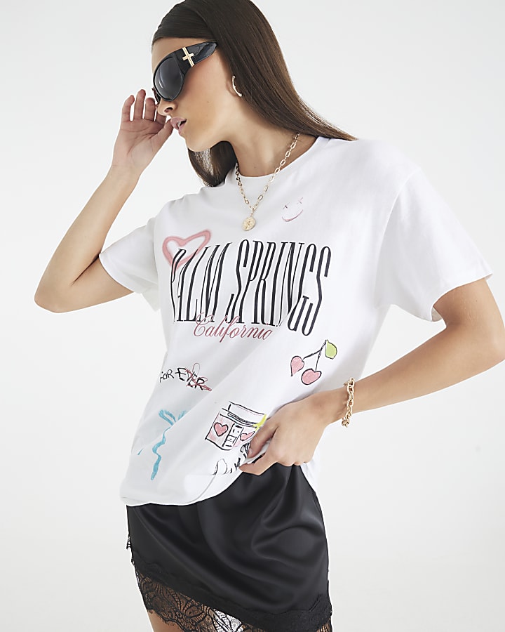 Cream Short Sleeve Palm Springs Print T-shirt