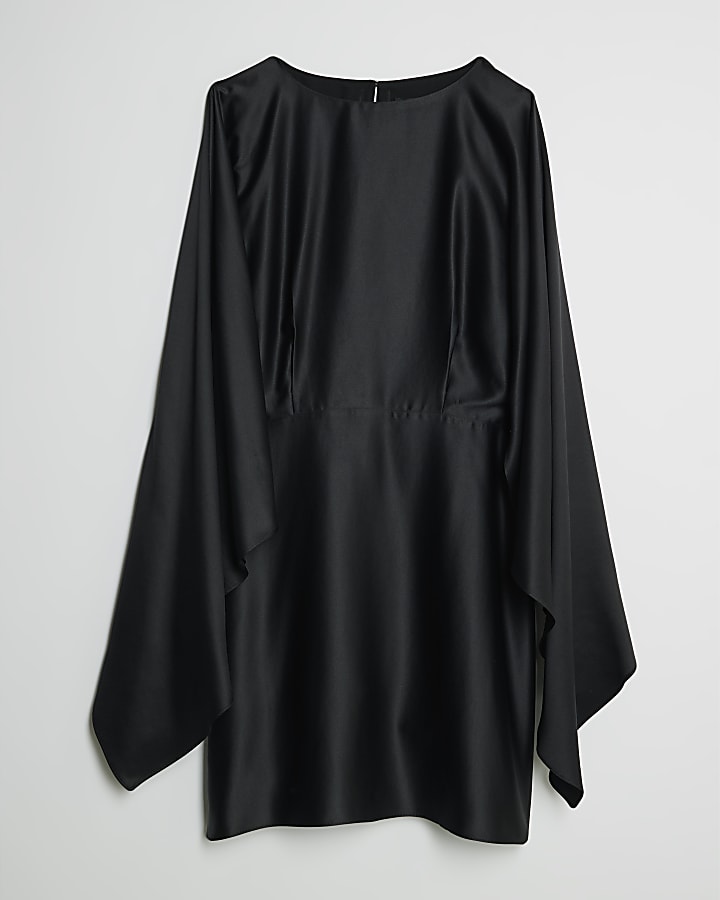Black satin Cape Mini Dress