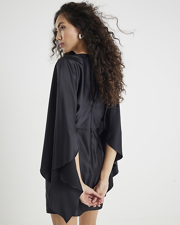 Black satin Cape Mini Dress