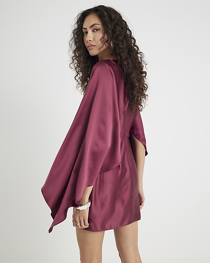 Red satin Cape Mini Dress