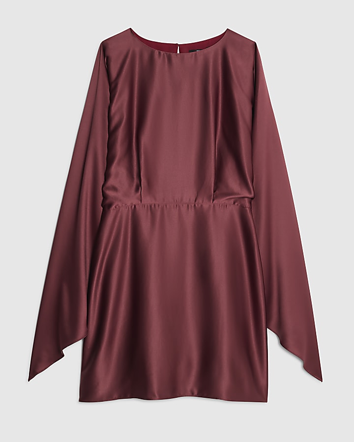 Red satin Cape Mini Dress