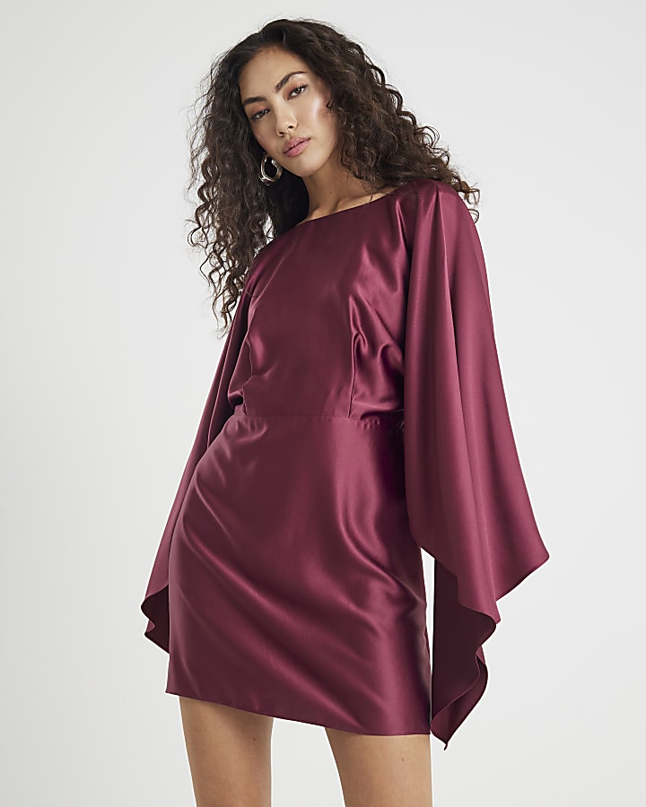 Red satin Cape Mini Dress