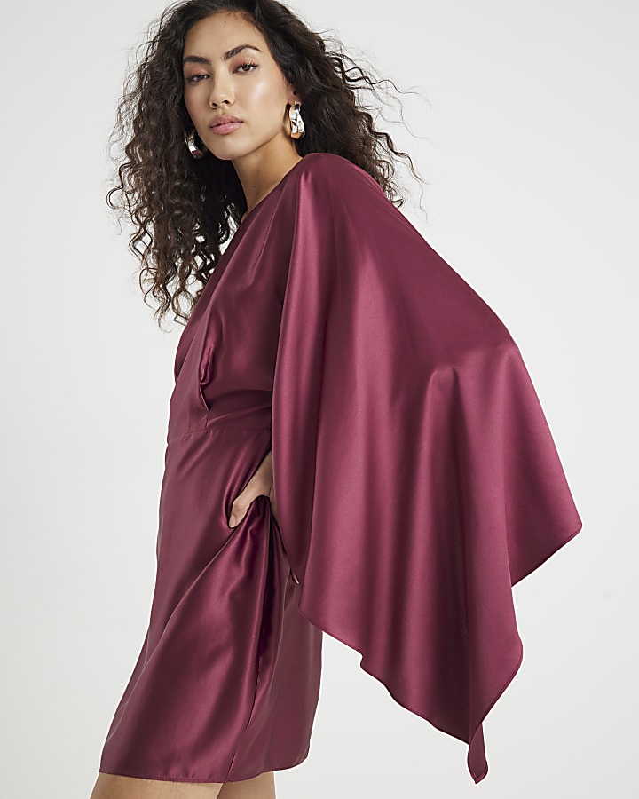 Red satin Cape Mini Dress