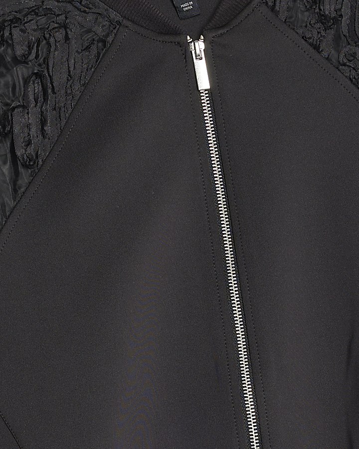 Black Boutique Sheer sleeve Bomber Jacket