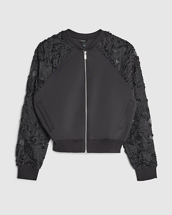 Black Boutique Sheer sleeve Bomber Jacket