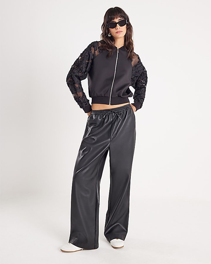 Black Boutique Sheer sleeve Bomber Jacket