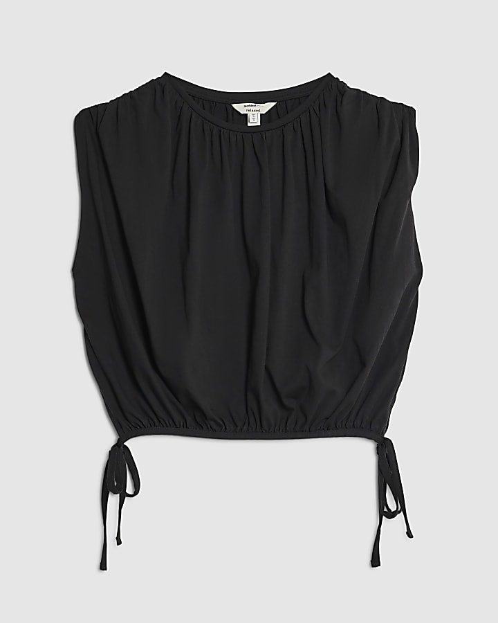 Black Bubble Hem Ruched Top