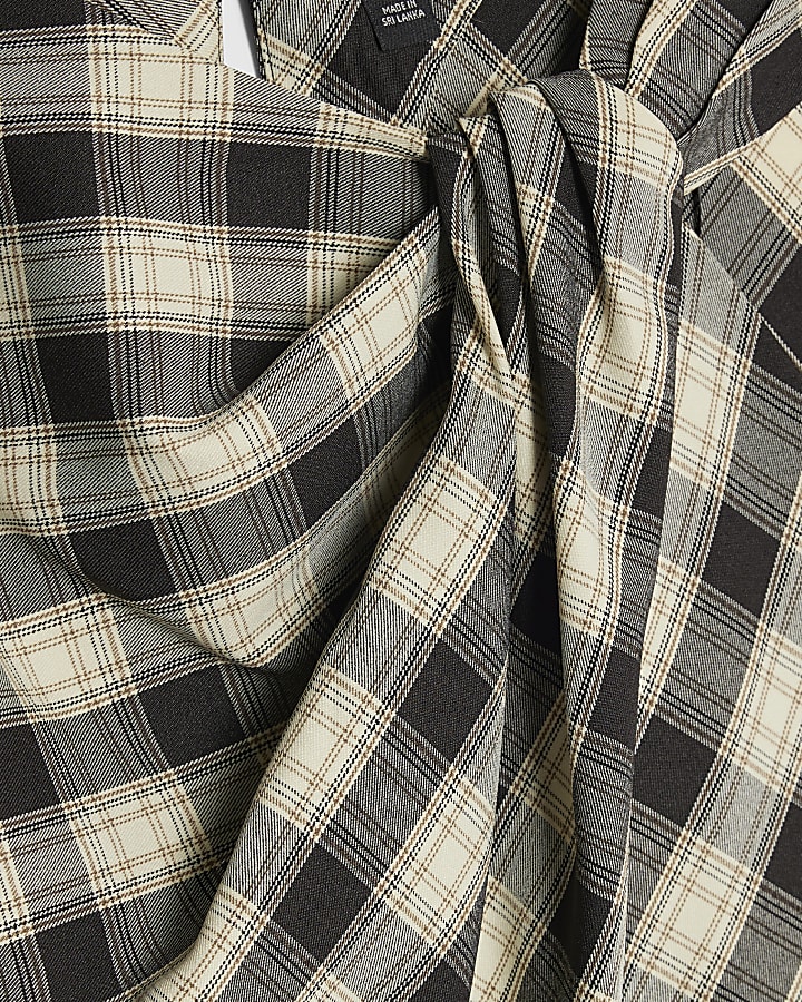 Cream Checked knot Asymmetric Top