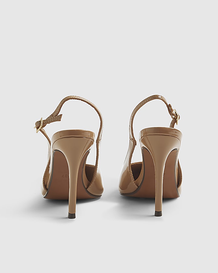 Beige Patent Slingback Buckle Court Heels