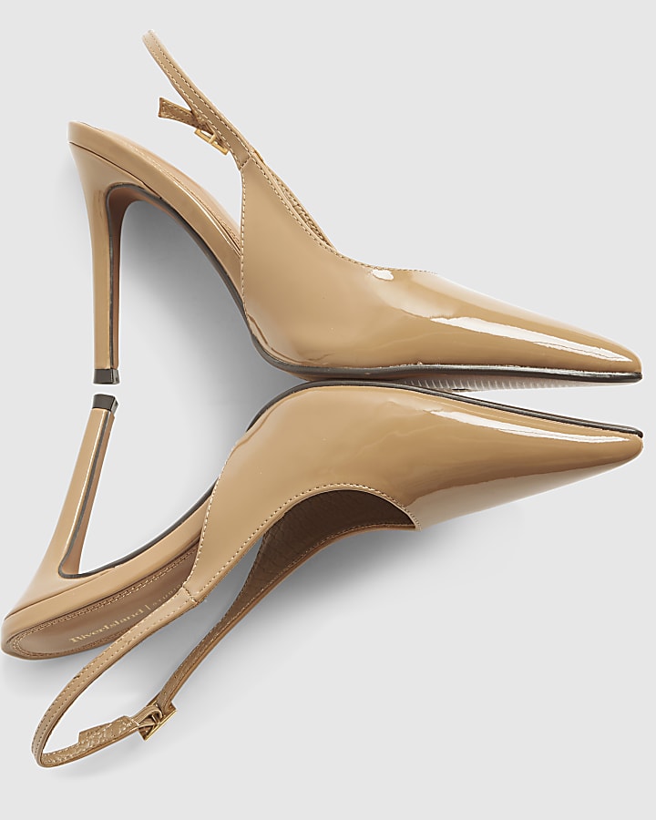 Beige Patent Slingback Buckle Court Heels