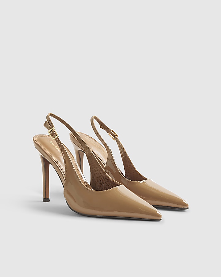Beige Patent Slingback Buckle Court Heels