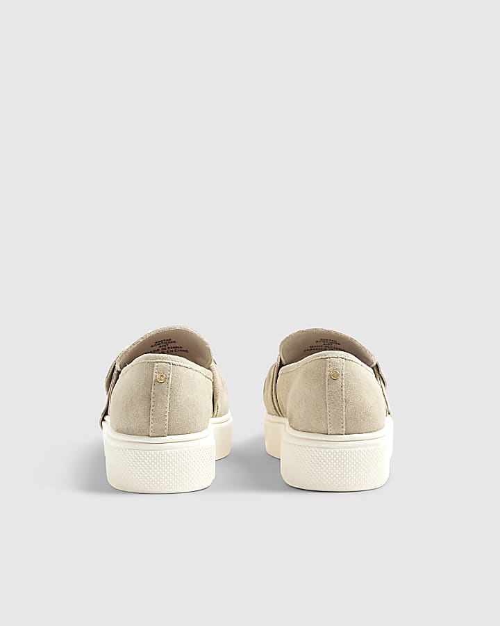 Grey Suede Slip On Bow Trainers